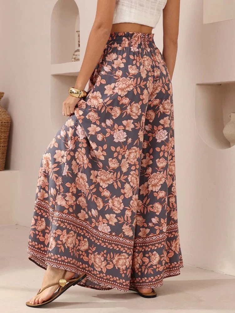 Women’s Summer New Arrival Printed Casual Resort Wide-Leg Long Pants