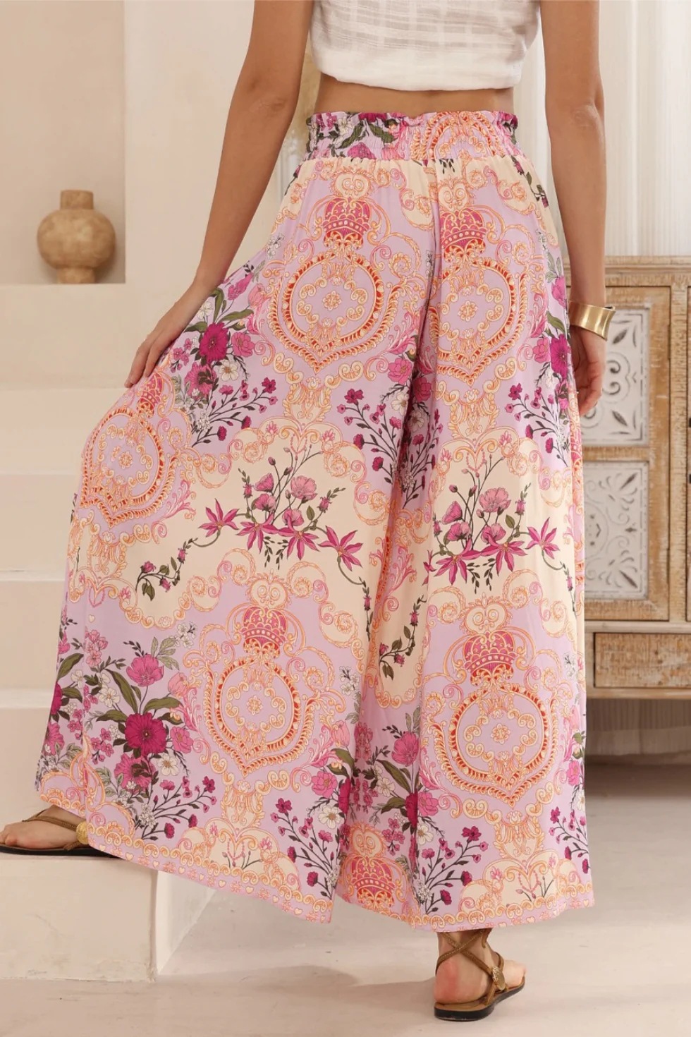 Women’s Summer New Arrival Printed Loose Casual Resort Style Wide-Leg Long Pants