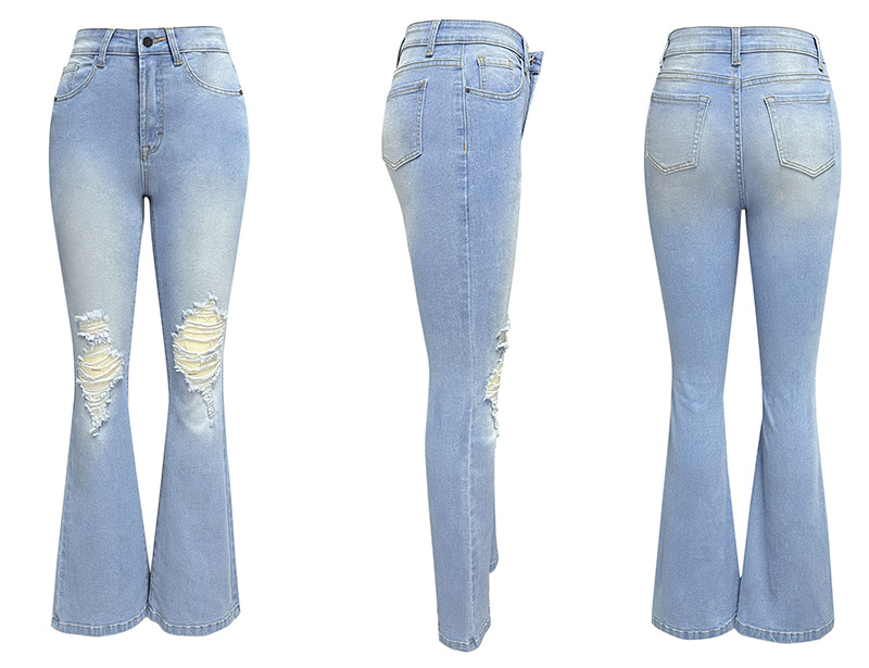 Women’s High-Waist Washed Ripped Wide-Leg Long Jeans – Spring/Summer Elegant Denim Pants