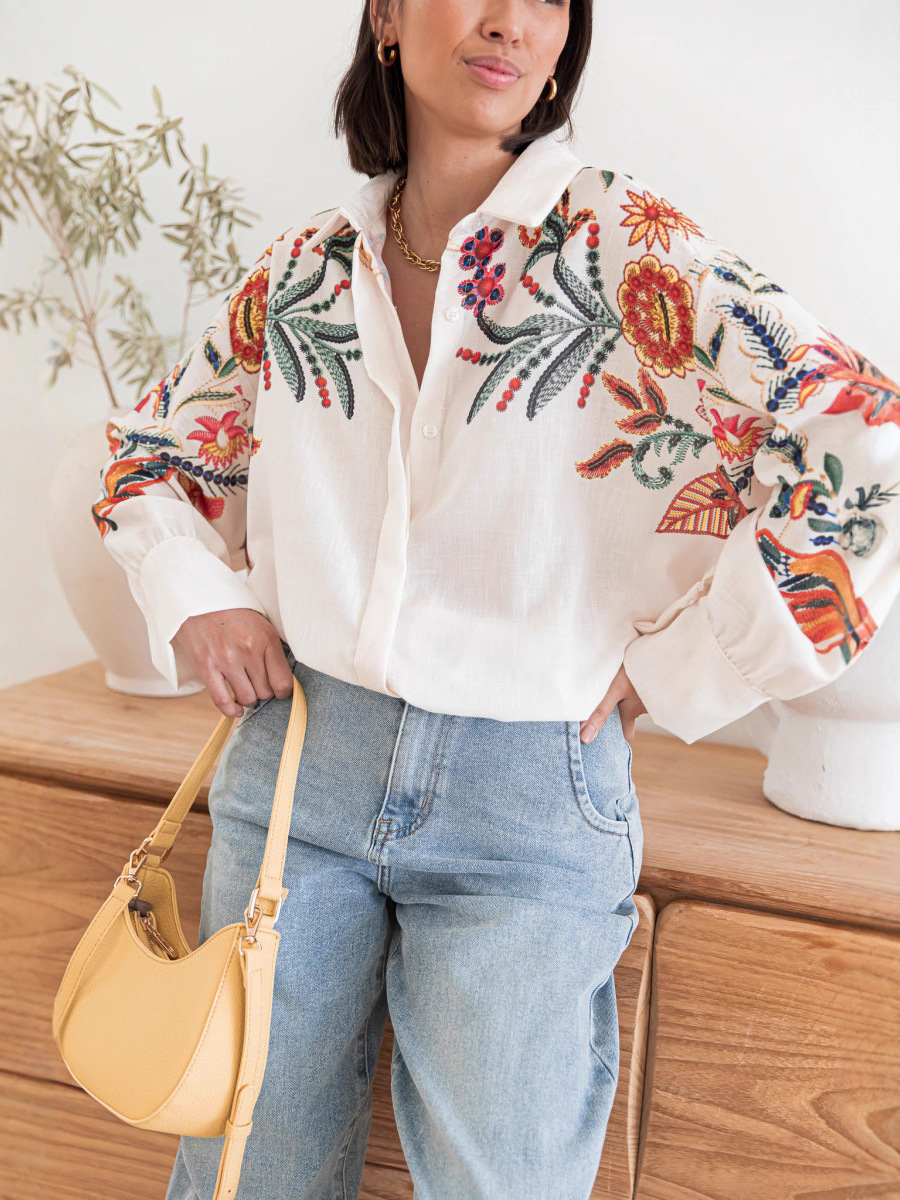 Women’s New Arrival Placement Print Loose Plus Size Casual Long Sleeve Shirt