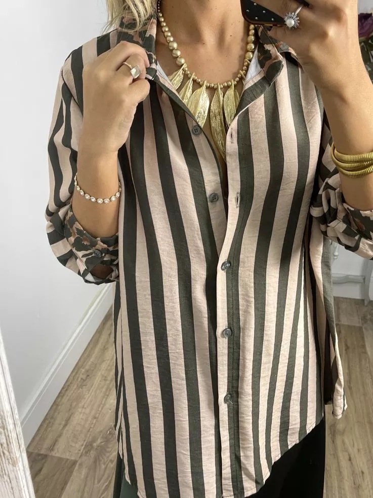Women’s Striped Long Sleeve Shirt – Fall New Arrival Stripe & Leopard Print Loose Casual Shirt