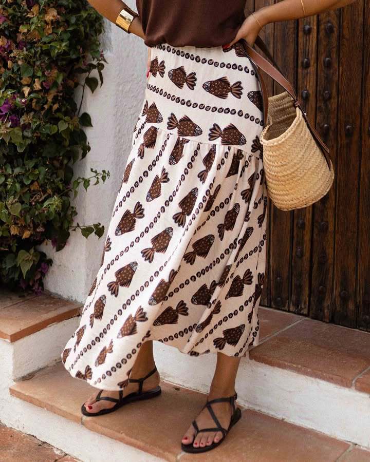 Women’s Fall New Arrival Printed High-Waist Casual Resort Long Skirt