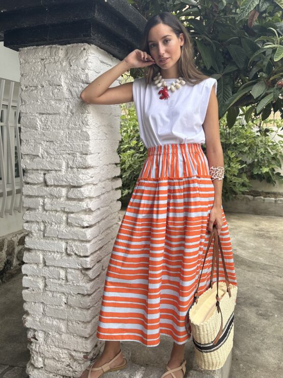 Women’s Summer New Arrival Stripe Print Ruffled Flared Resort Skirt