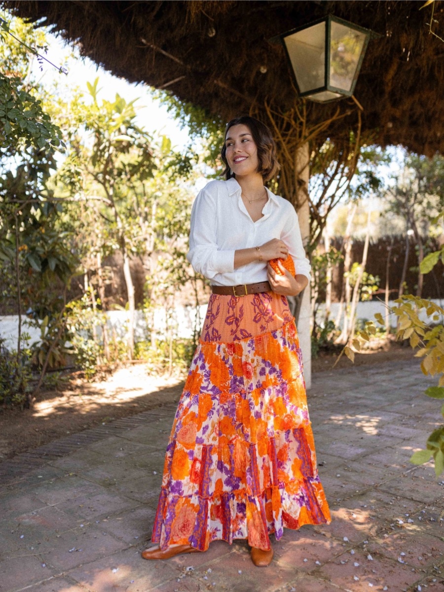 Women’s Summer New Arrival Bohemian Flared Print Ruffled Long Skirt