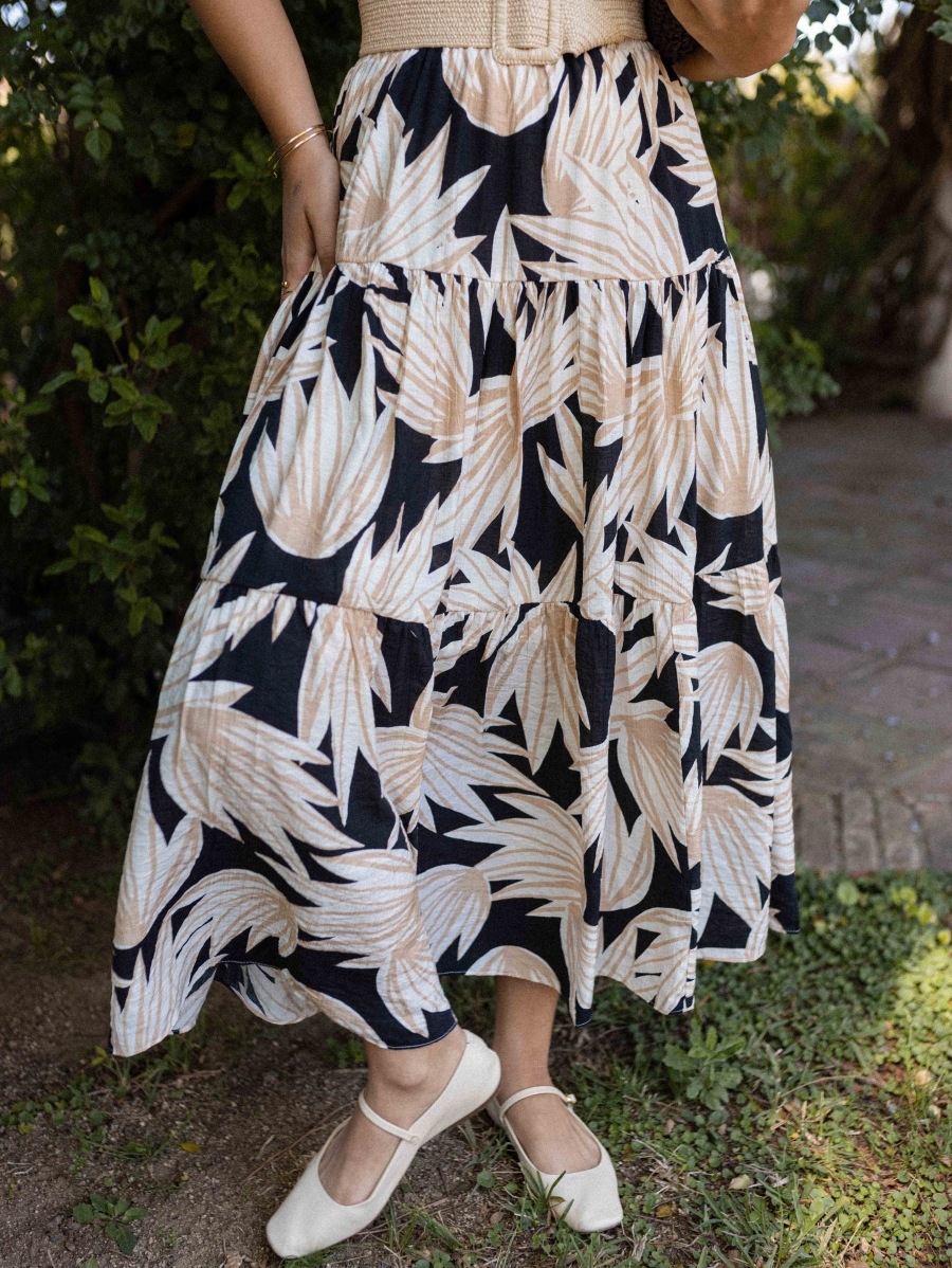 Women’s Ins Influencer Style Print Elastic Waist Flared Casual Resort Skirt