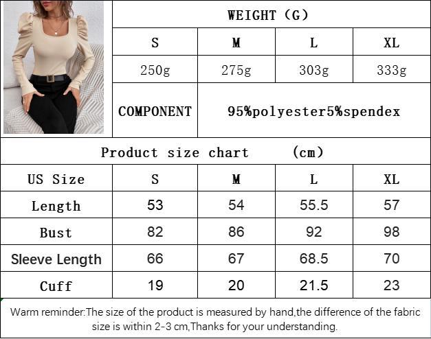 Women’s Fashion Square Neck Slim-Fit Leg-of-Mutton Sleeve Knit Long Sleeve T-Shirt – Commuter Top In Stock