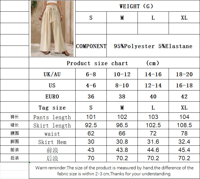 Women’s Fashion Summer New Arrival Solid Wide-Leg Pants – High-Waist Tie Design Unique Casual Draping Straight-Long Pants