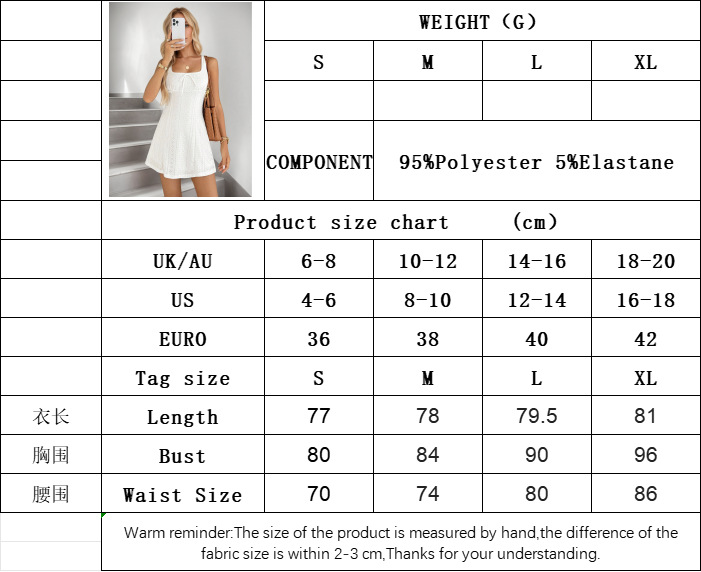 Women’s Fashion White Cut-Out Crochet Square Neck Bow Sleeveless Waist-Cinching Slimming A-Line Dress