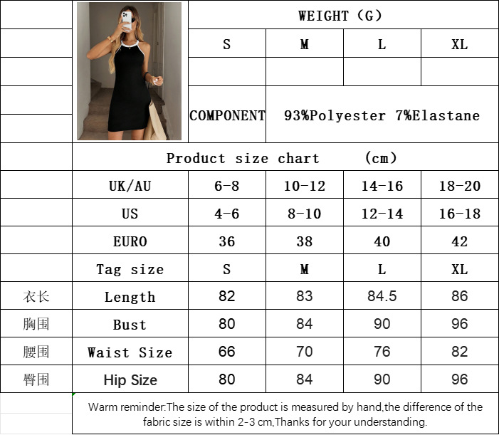 Women’s Black Color-Block Patchwork Sleeveless Cotton Dress – Summer New Arrival Round Neck Slim-Fit Tank Short Dress