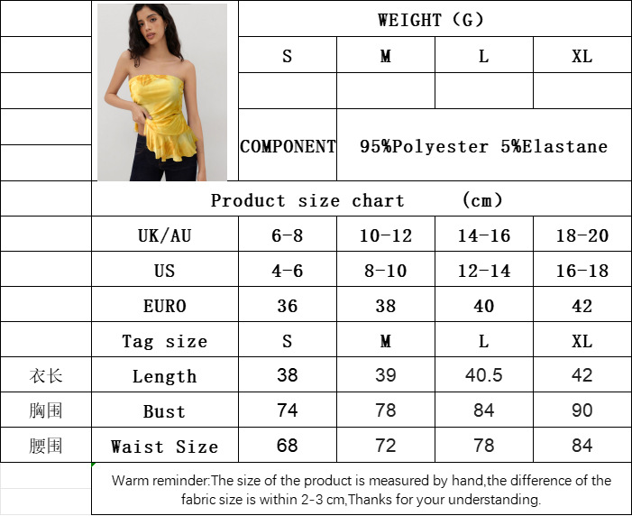 Women’s Strapless Tie-Dye Tank Top – Summer Sexy Off-Shoulder Ruffled Crop Top Casual Trendy Ins Style