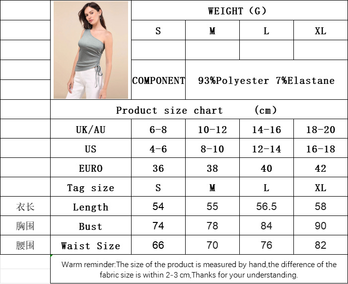 Women’s Summer New Arrival Asymmetric Drawstring Solid Sleeveless T-Shirt – Slim-Fit Sexy Ruched Top