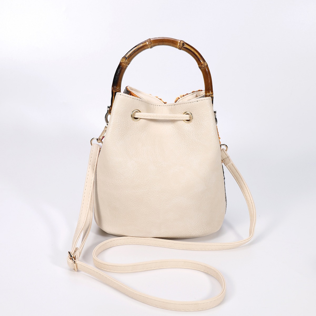 Women’s High-End Sequin Bamboo Handle Bucket Bag – New Unique Summer Trendy Embroidered Straw Woven Crossbody Bag