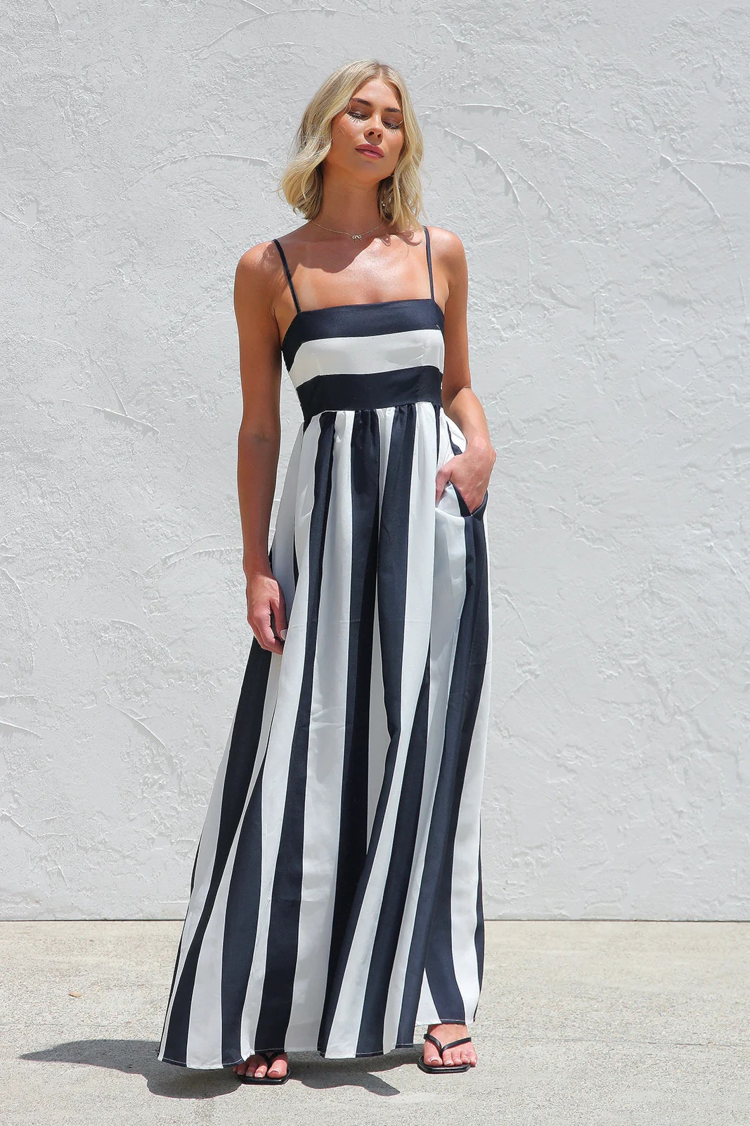 Women’s Summer New Arrival Striped Print Off-Shoulder Camisole Dress