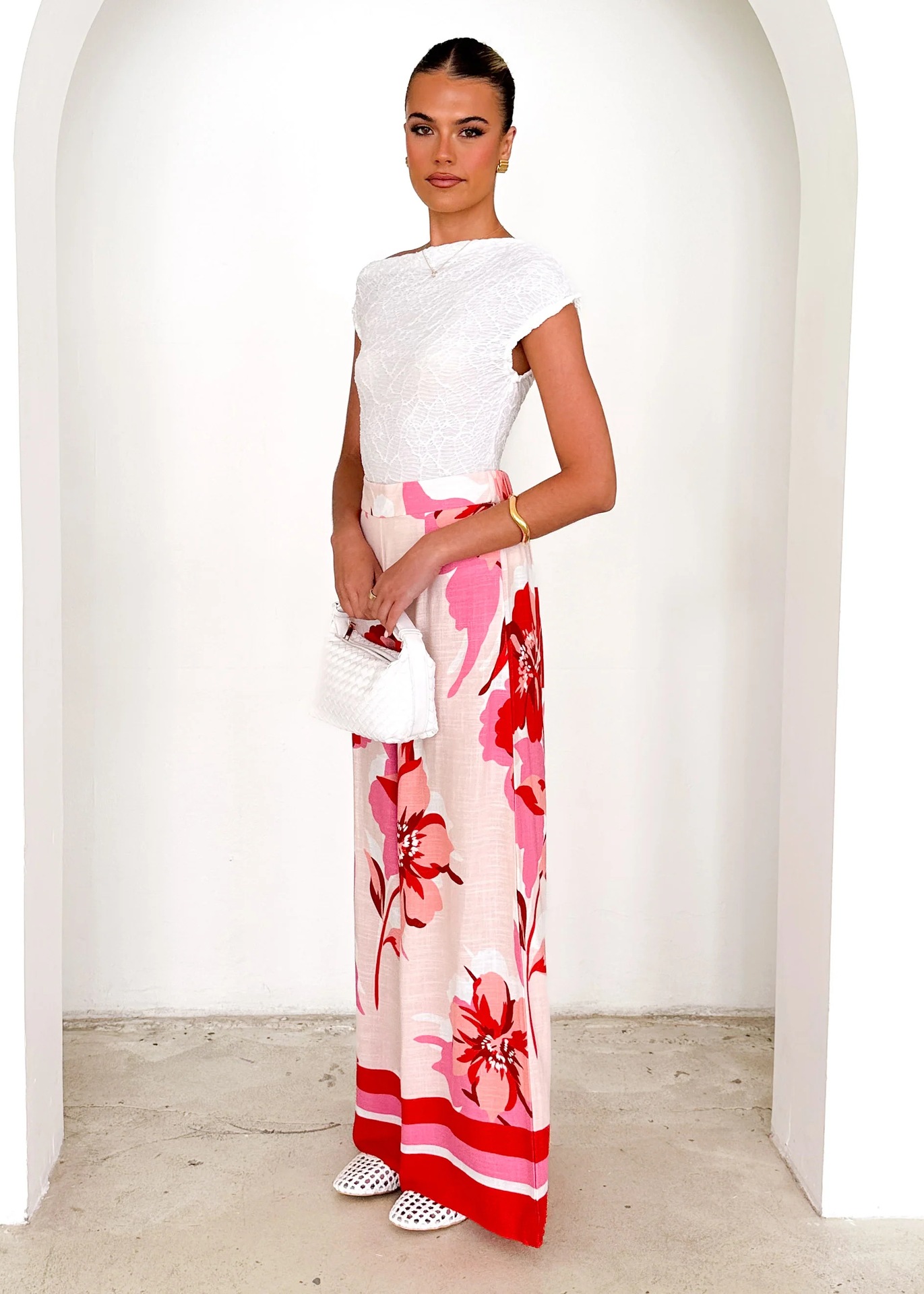 Women’s Summer New Arrival Placement Print Loose Wide-Leg Casual Straight-Long Pants