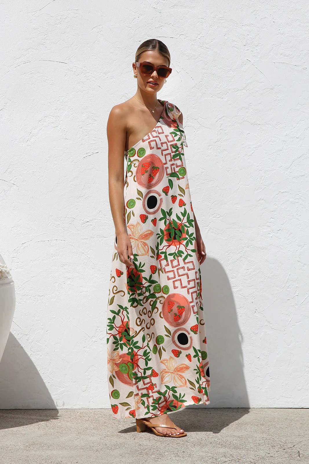 Women’s New Arrival Printed Asymmetric Tie Elegant Maxi Dress
