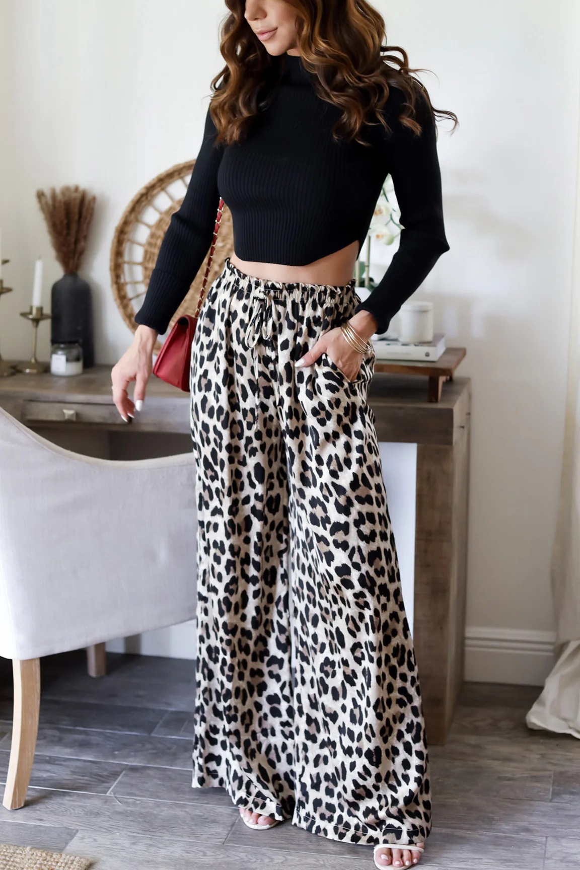 Women’s Spring New Arrival Leopard Print Wide-Leg Casual Straight-Long Pants