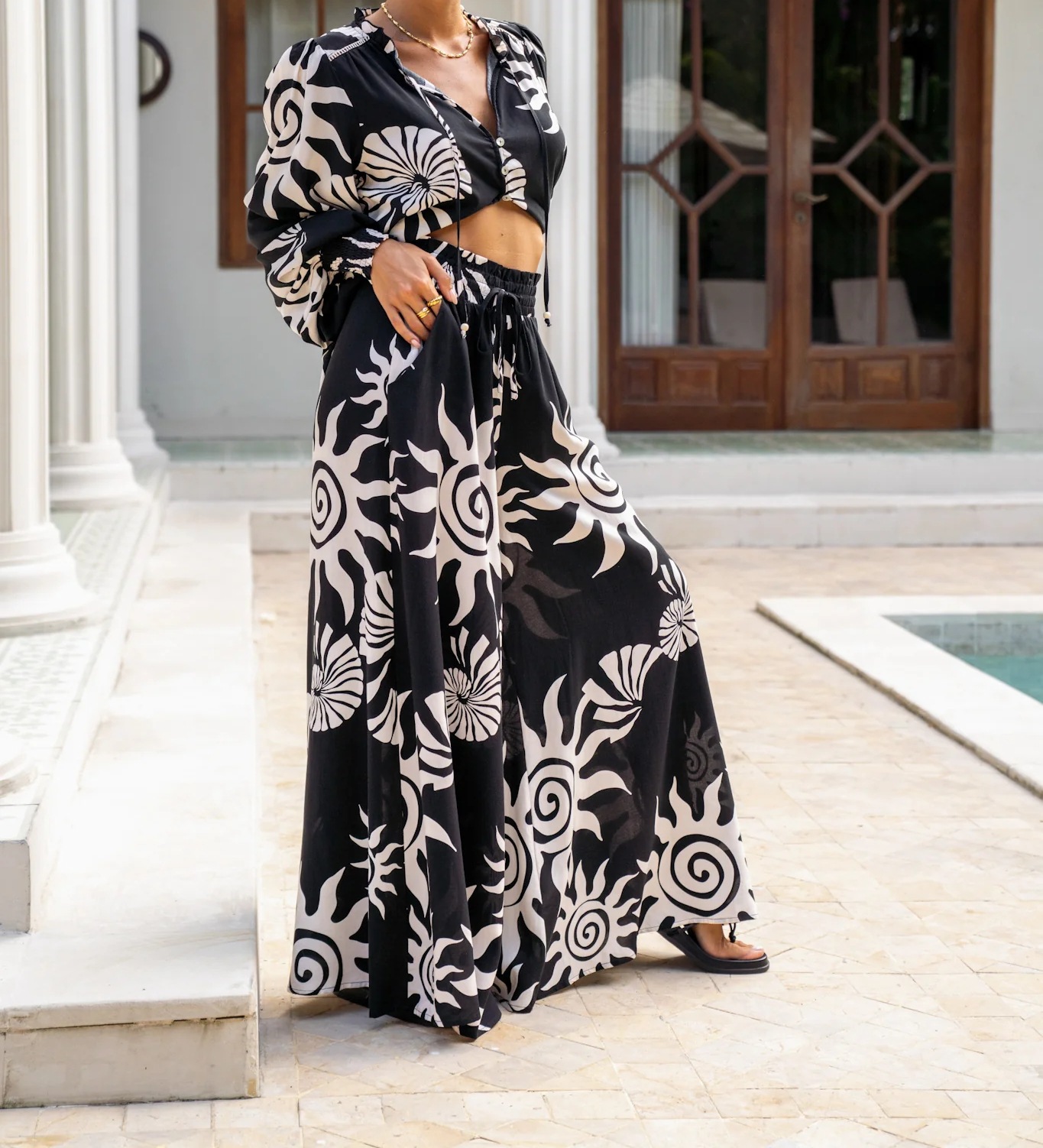 Women’s Bohemian Print Loose Elastic Waist Wide-Leg Casual Pants