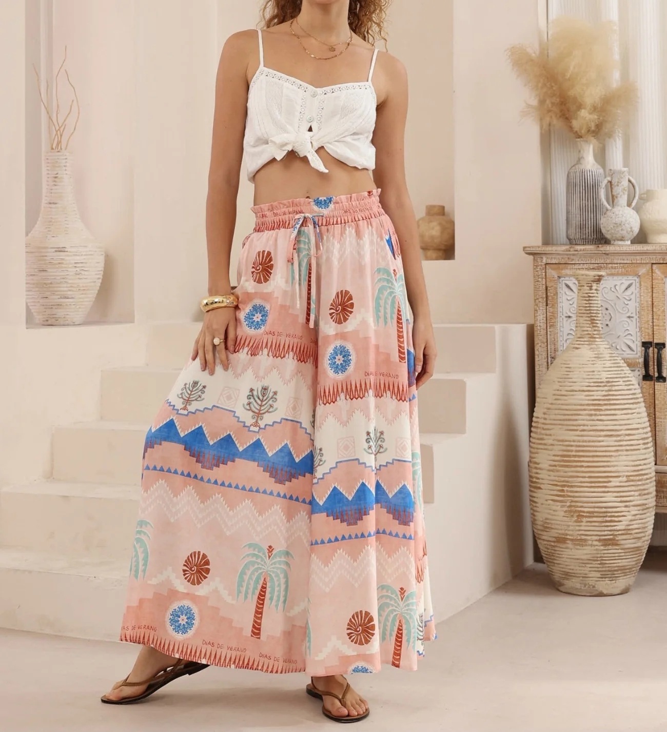 Women’s Summer New Arrival Printed Loose Casual Resort Wide-Leg Pants