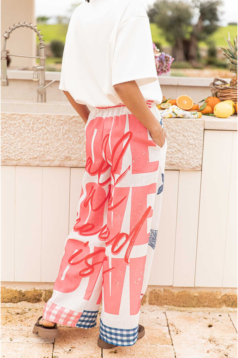 Women’s Summer New Arrival Graffiti Placement Print Loose Casual Resort Wide-Leg Straight Pants