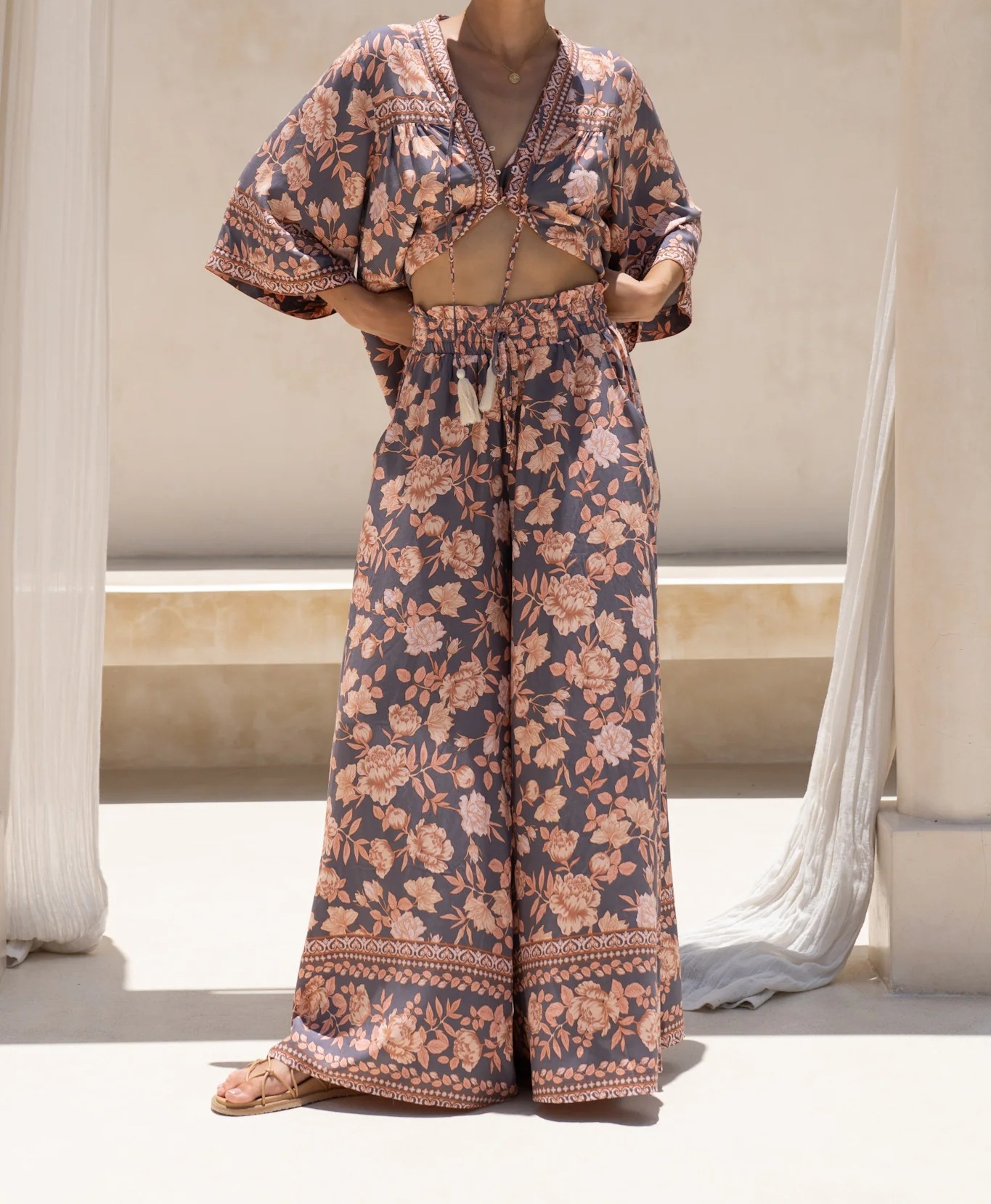 Women’s Summer New Arrival Printed Casual Resort Wide-Leg Long Pants