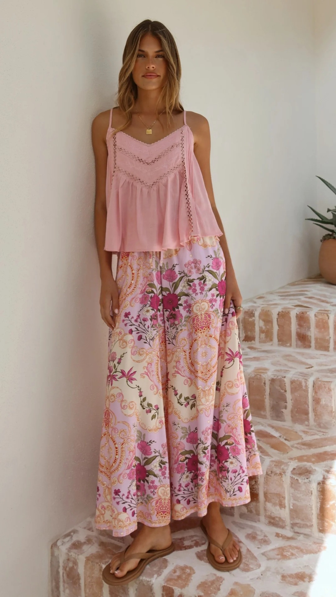 Women’s Summer New Arrival Printed Loose Casual Resort Style Wide-Leg Long Pants