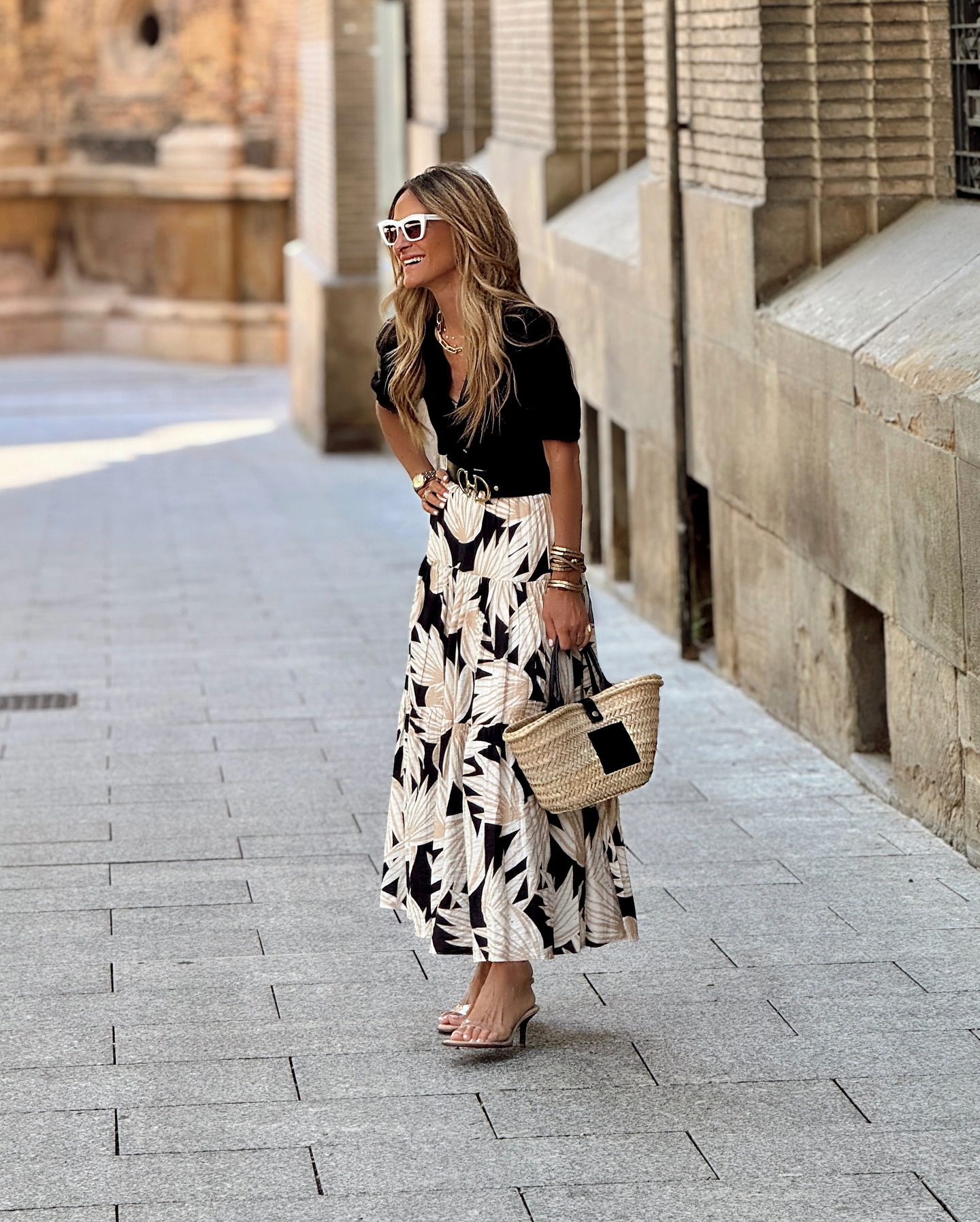 Women’s Influencer Style Print Elastic Waist Flared Casual Resort Skirt