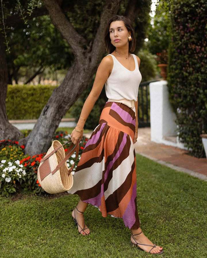 Women’s Summer New Arrival Color Stripe Print Casual Resort Skirt