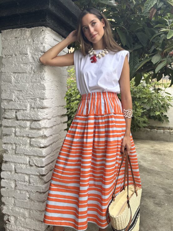 Women’s Summer New Arrival Stripe Print Ruffled Flared Resort Skirt
