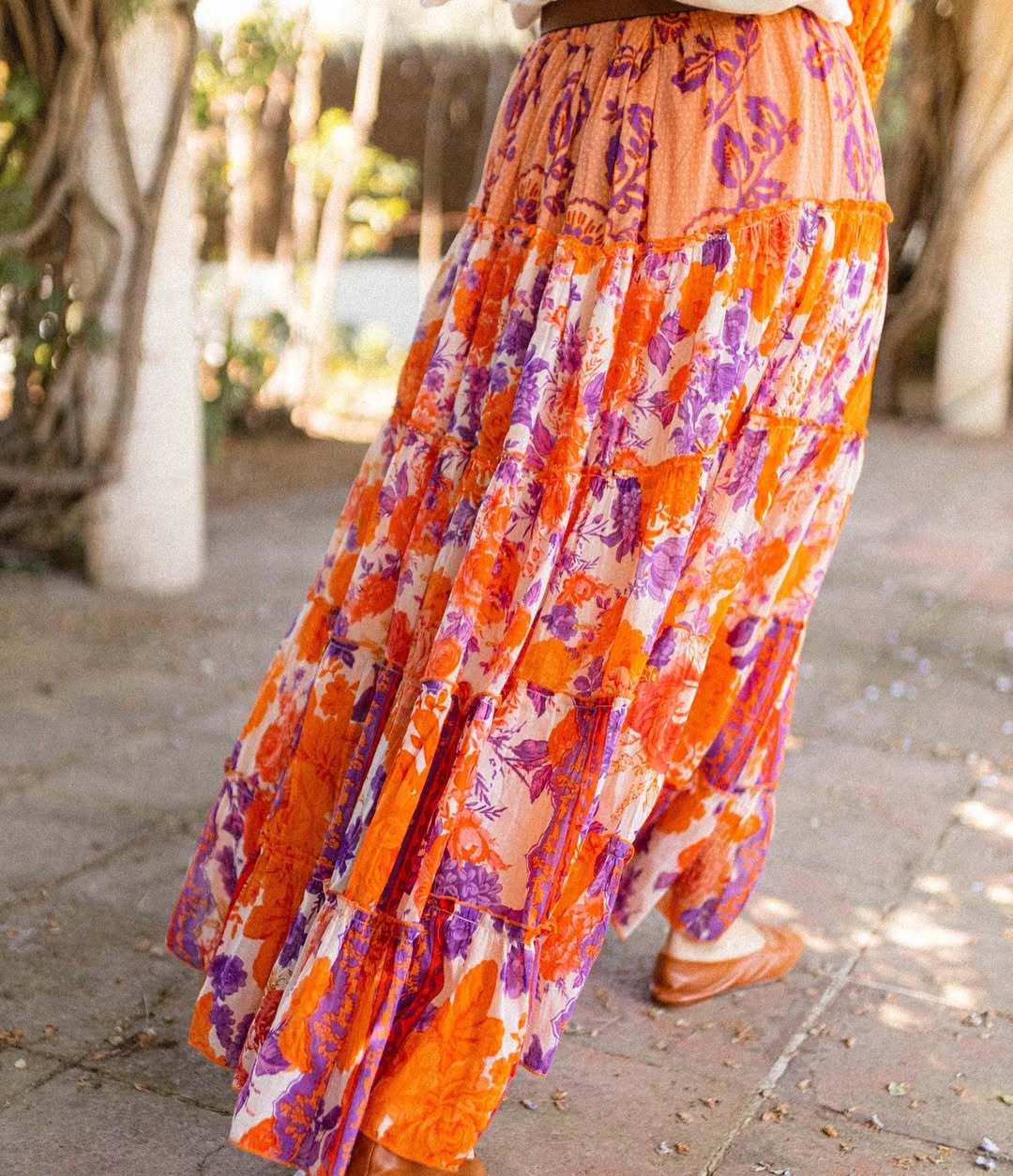 Women’s Summer New Arrival Bohemian Flared Print Ruffled Long Skirt