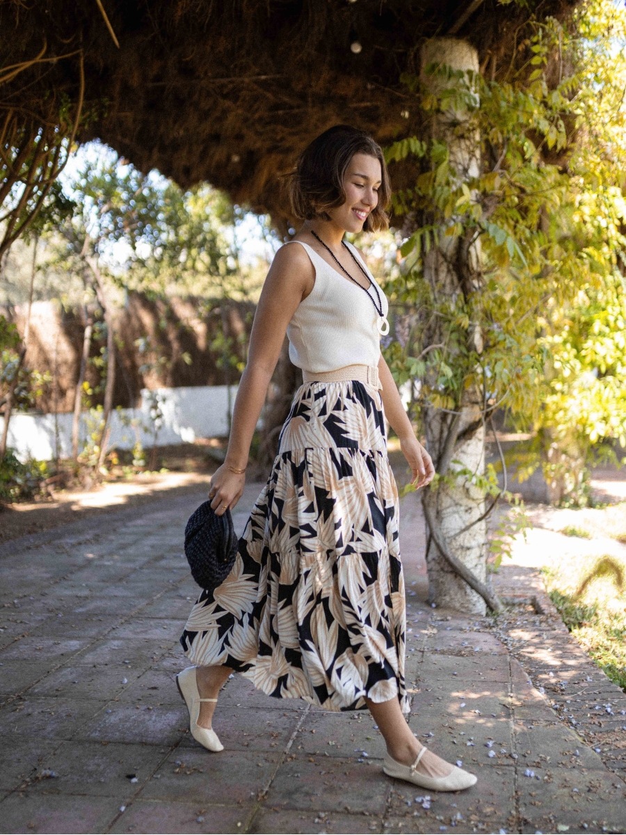 Women’s Ins Influencer Style Print Elastic Waist Flared Casual Resort Skirt