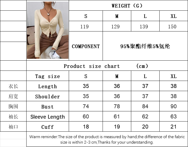 Women’s Fall/Winter 2026 New Arrival Slim-Fit V-Neck Twist Knot Fashion Knitwear – Cropped Long Sleeve Top