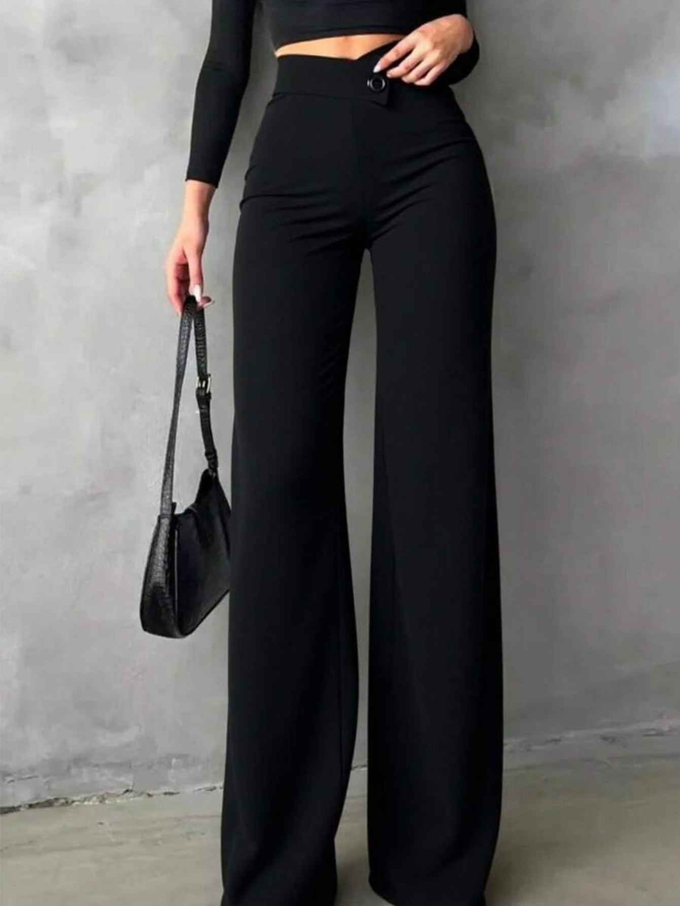 Women’s Elegant Commuter High-Waist Straight-Leg Pants – Spring/Fall New Arrival Draping Slim-Fit Flattering Black Trousers