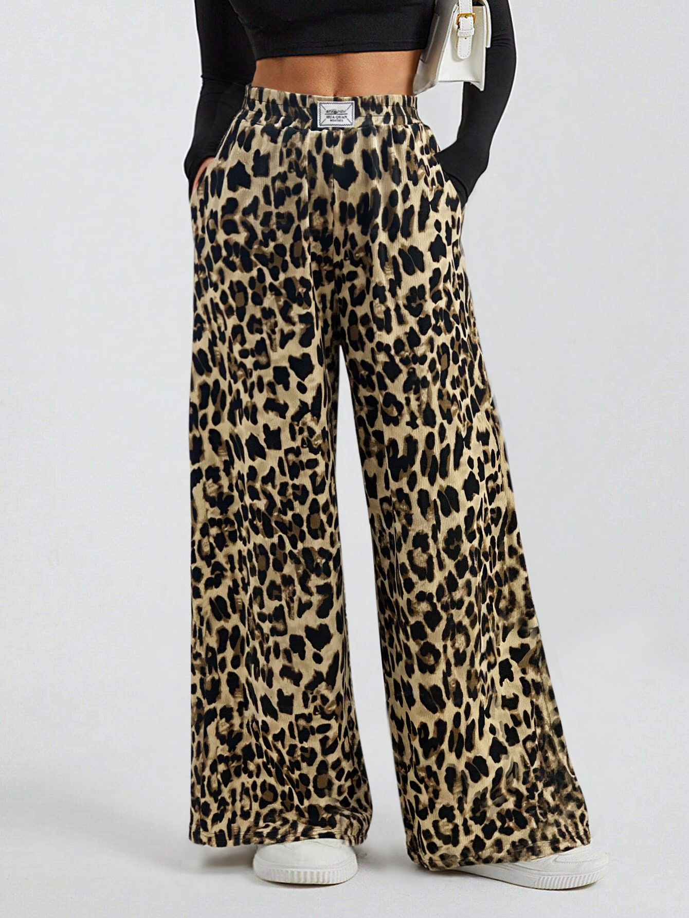 Women’s Retro Chic Leopard Print Wide-Leg Pants – Spring/Summer High-Waist Draping Loose Long Pants Ins Style Floor-Length Trousers