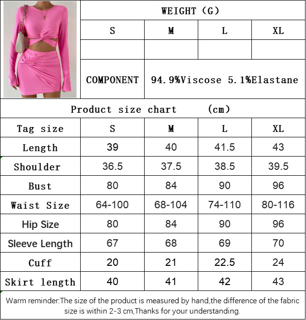 Women’s 2026 Fall/Winter New Arrival Crop Long Sleeve T-Shirt Elastic Waist Bodycon Short Skirt Two-Piece Set