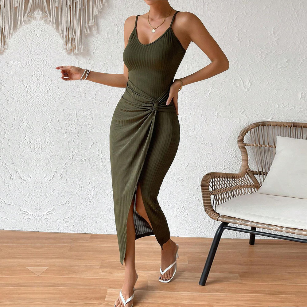 Women’s 2026 Spring/Summer New Arrival Waist-Cinching Bodycon Slit Sexy Backless Camisole Elegant Dress