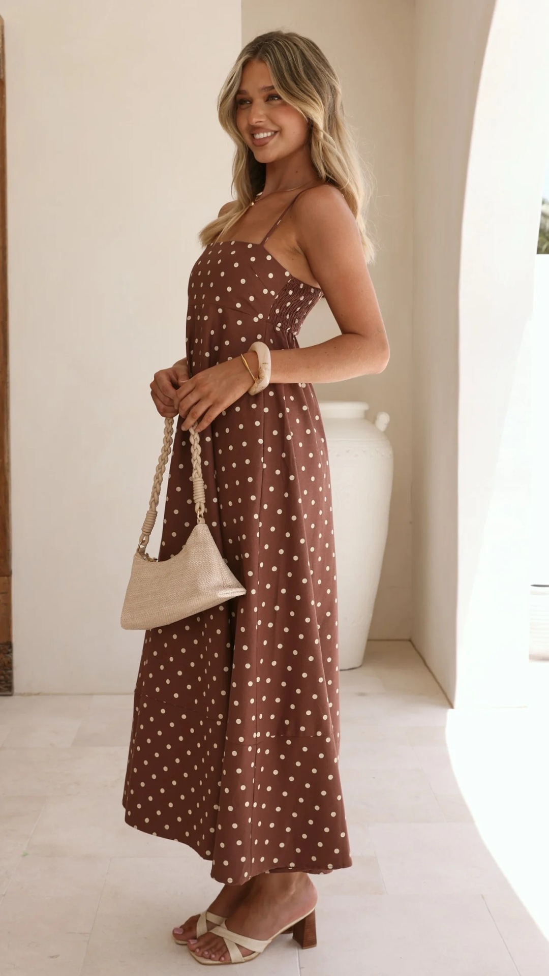 Women’s New Arrival Polka Dot Print High-Waist Flared Resort Maxi Dress