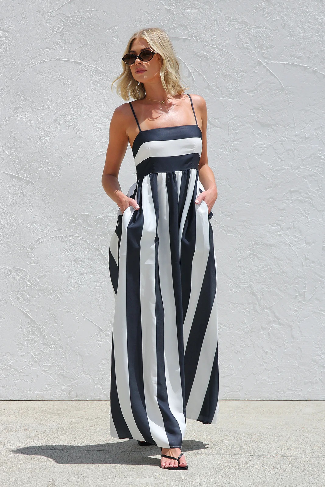 Women’s Summer New Arrival Striped Print Off-Shoulder Camisole Dress