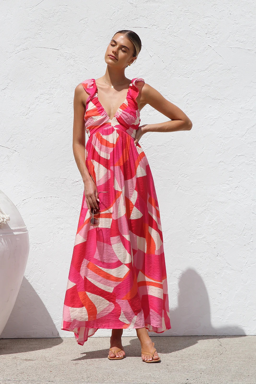 Women’s Summer New Arrival Ins Style Printed V-Neck Flared Camisole Maxi Dress