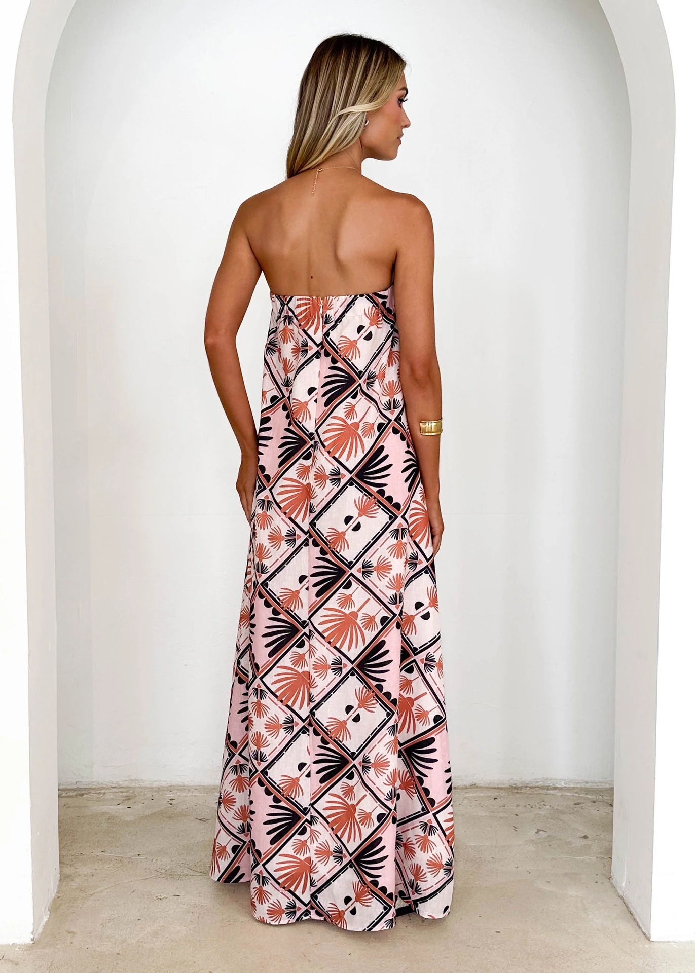 Women’s Printed Strapless A-Line Resort Casual Floor-Length Maxi Dress