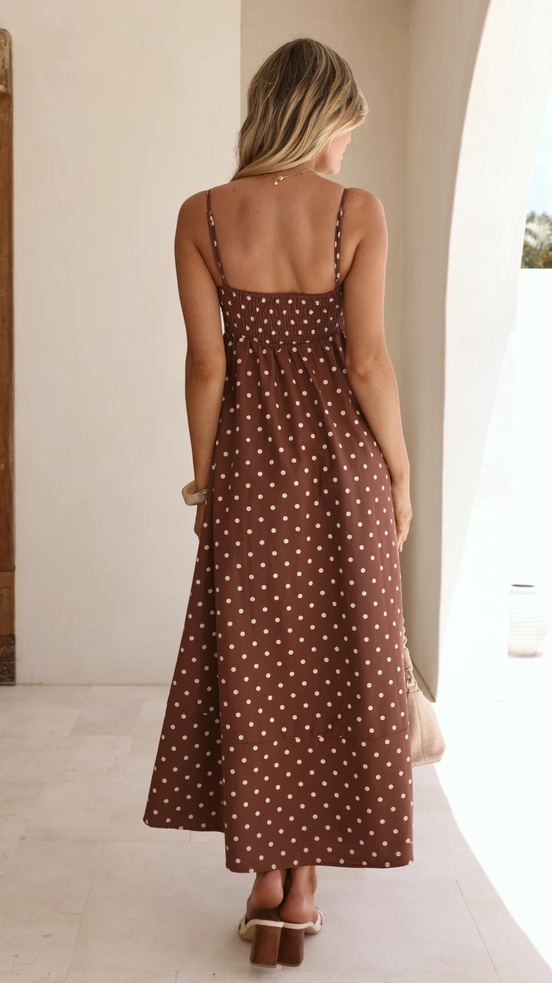 Women’s New Arrival Polka Dot Print High-Waist Flared Resort Maxi Dress