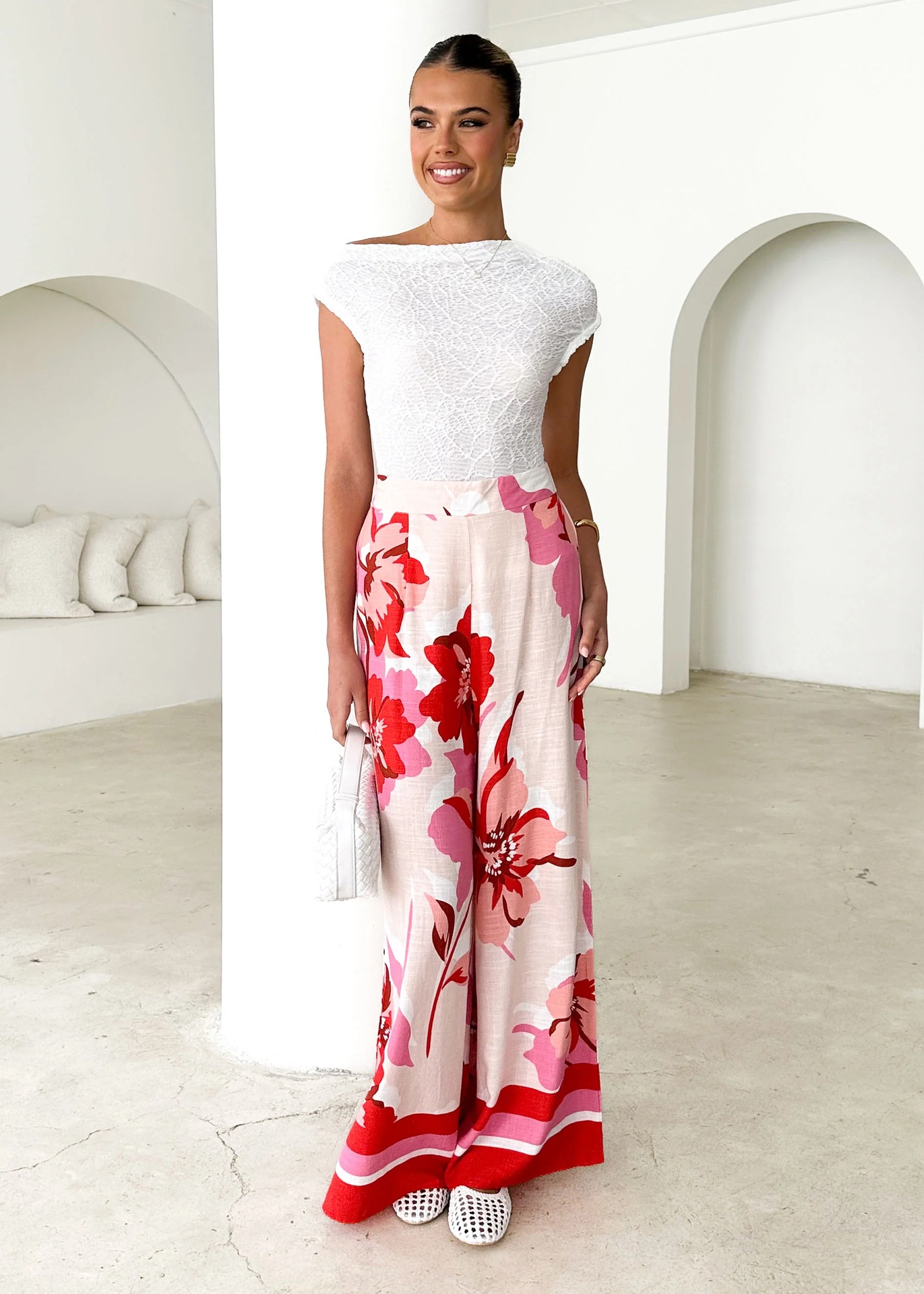 Women’s Summer New Arrival Placement Print Loose Wide-Leg Casual Straight-Long Pants