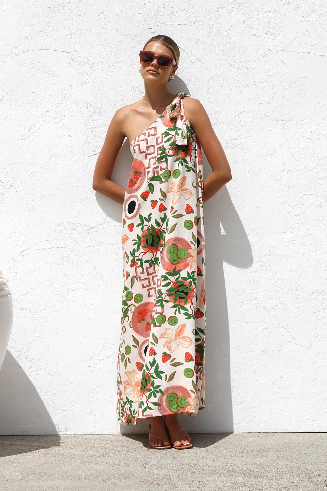 Women’s New Arrival Printed Asymmetric Tie Elegant Maxi Dress