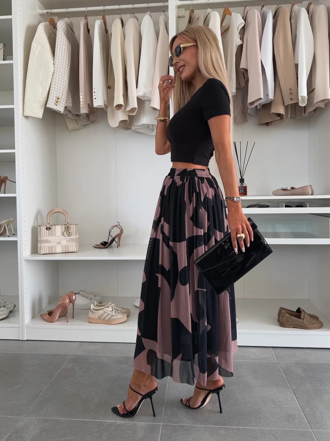 Women’s Mesh Print Waist-Cinching Flared Casual Skirt