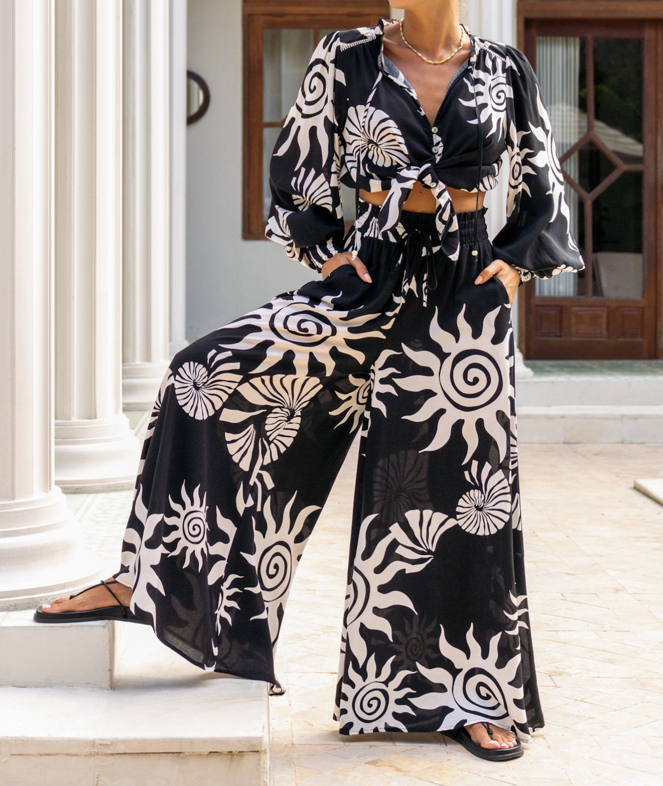 Women’s Bohemian Print Loose Elastic Waist Wide-Leg Casual Pants