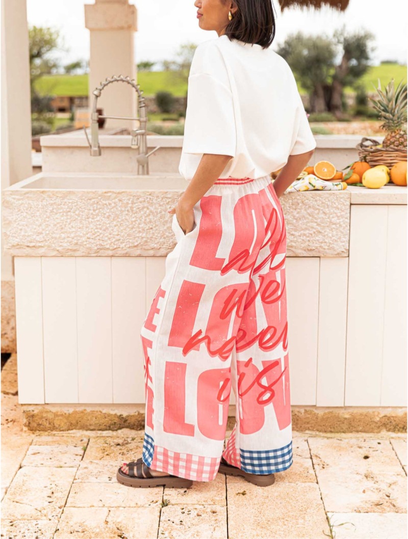 Women’s Summer New Arrival Graffiti Placement Print Loose Casual Resort Wide-Leg Straight Pants