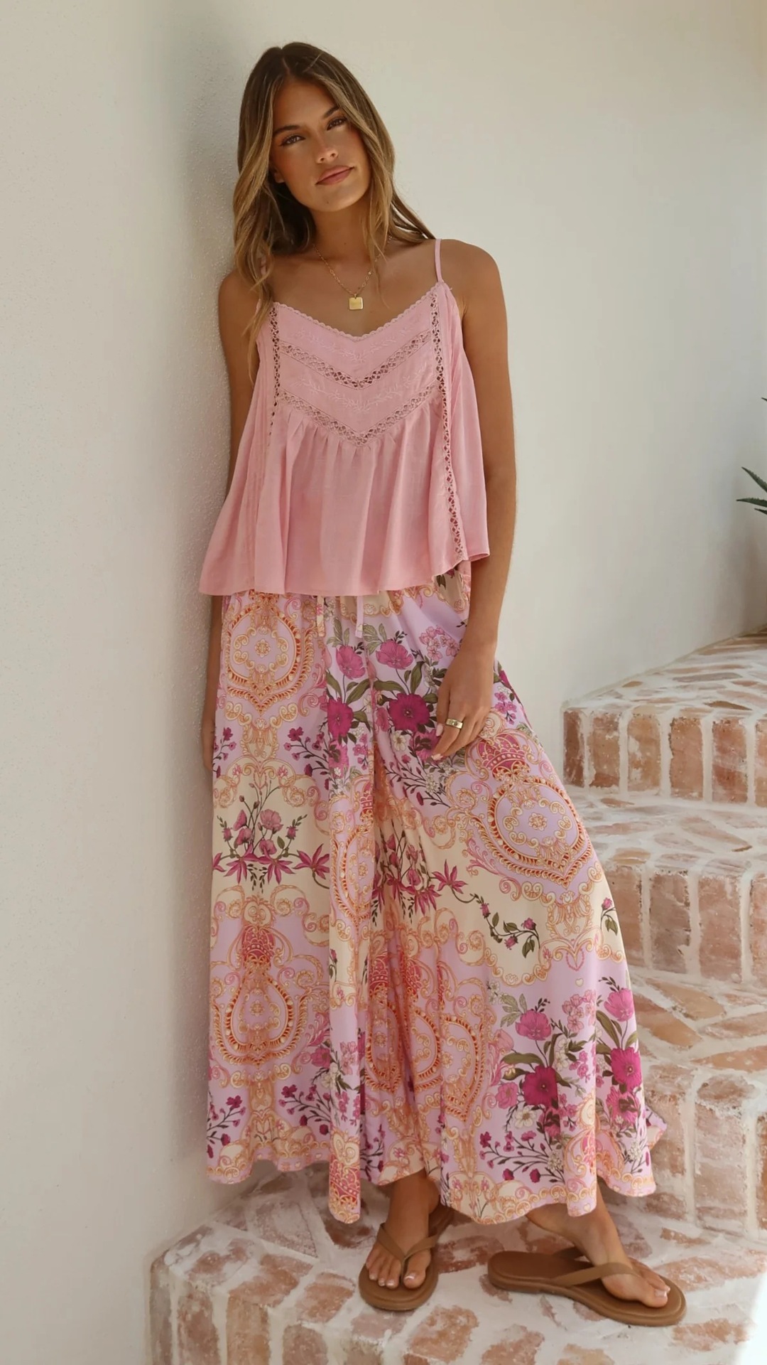 Women’s Summer New Arrival Printed Loose Casual Resort Style Wide-Leg Long Pants