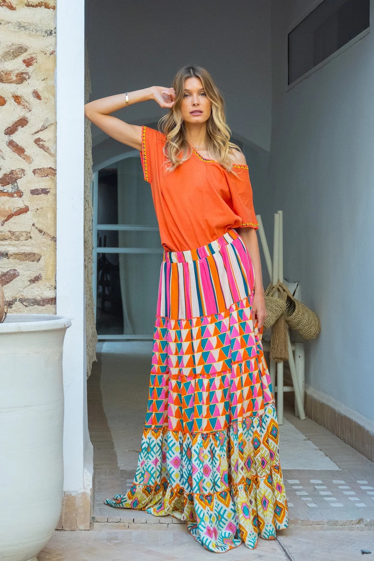 Women’s Printed Ruffled Flared Skirt