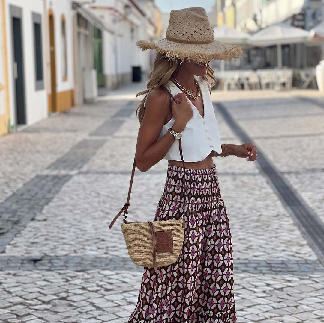 Women’s Fall New Arrival Print Elastic Waist Flared Resort Long Skirt