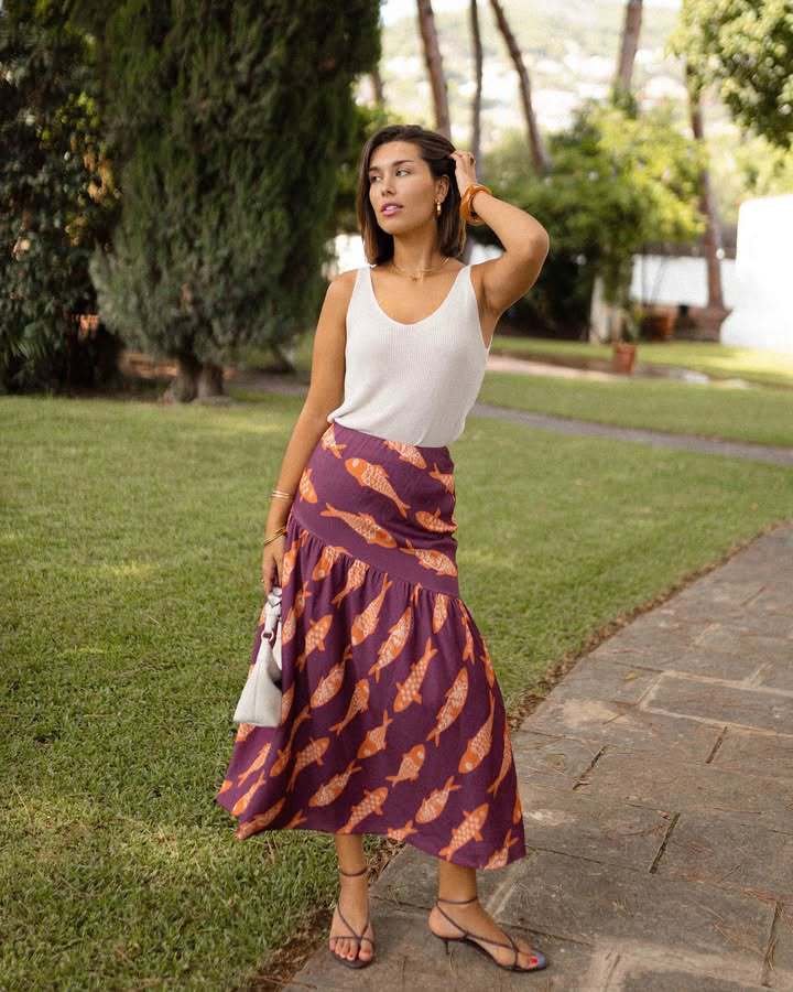 Women’s Fall New Arrival Printed High-Waist Casual Resort Long Skirt