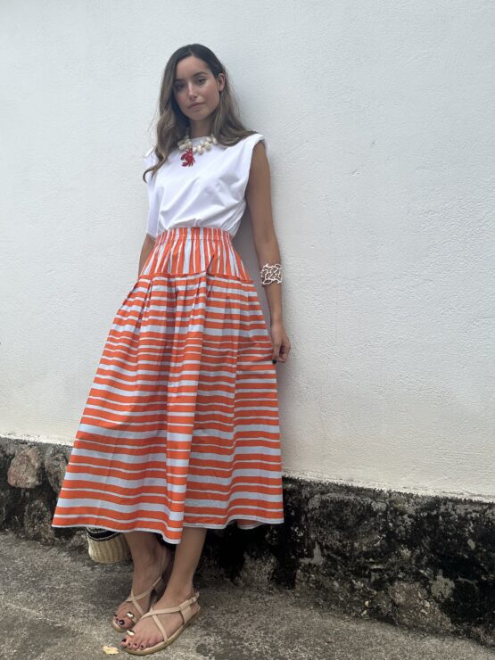 Women’s Summer New Arrival Stripe Print Ruffled Flared Resort Skirt